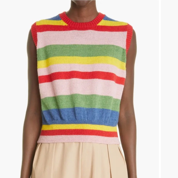 MOLLY GODDARD Sweaters - NWT Molly Goddard Blair Striped Wool Sweater Vest Size in Red Pink Blue Green XS